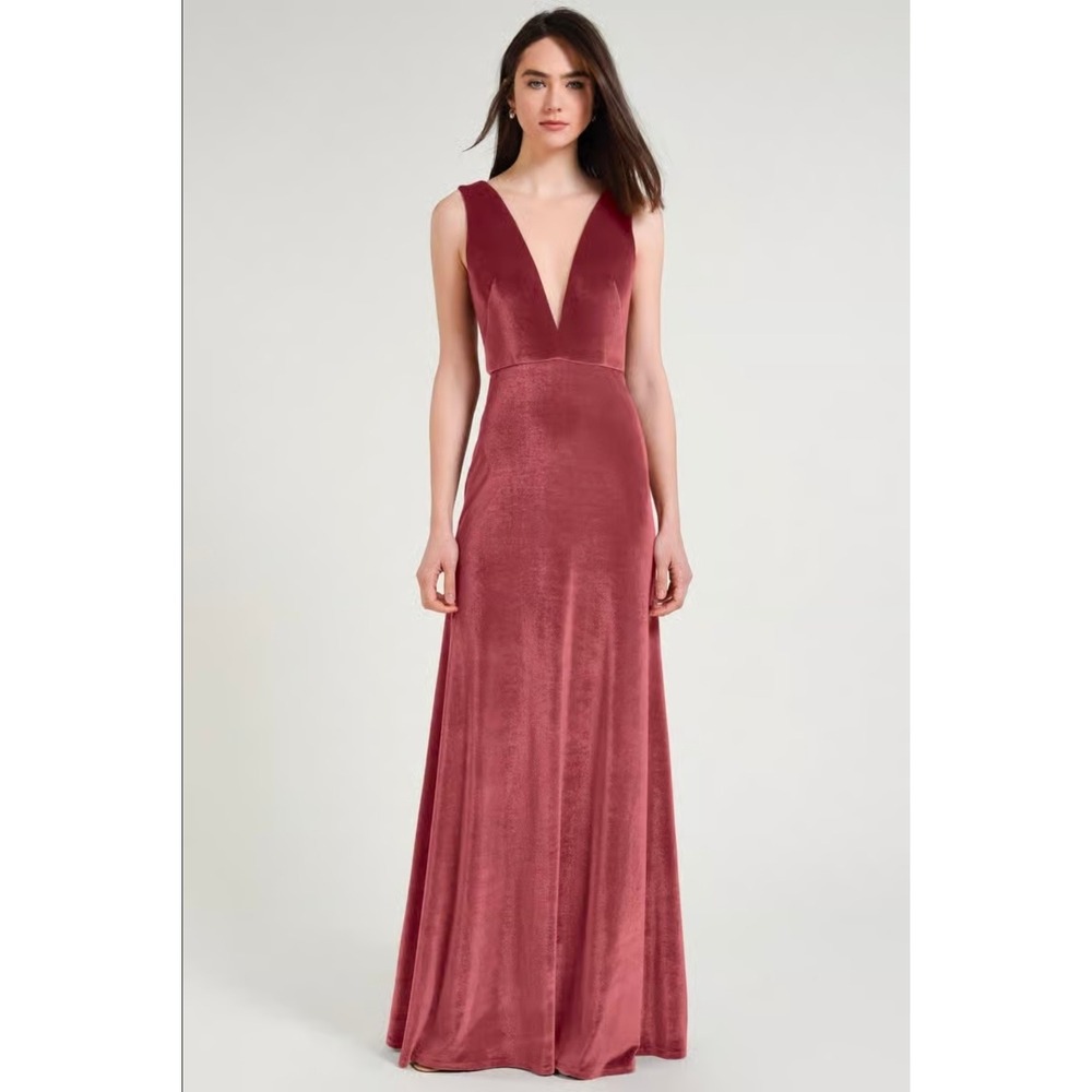 Jenny Yoo Collection Logan Deep V velvet maxi, cinnamon or English rose,‎ size 0